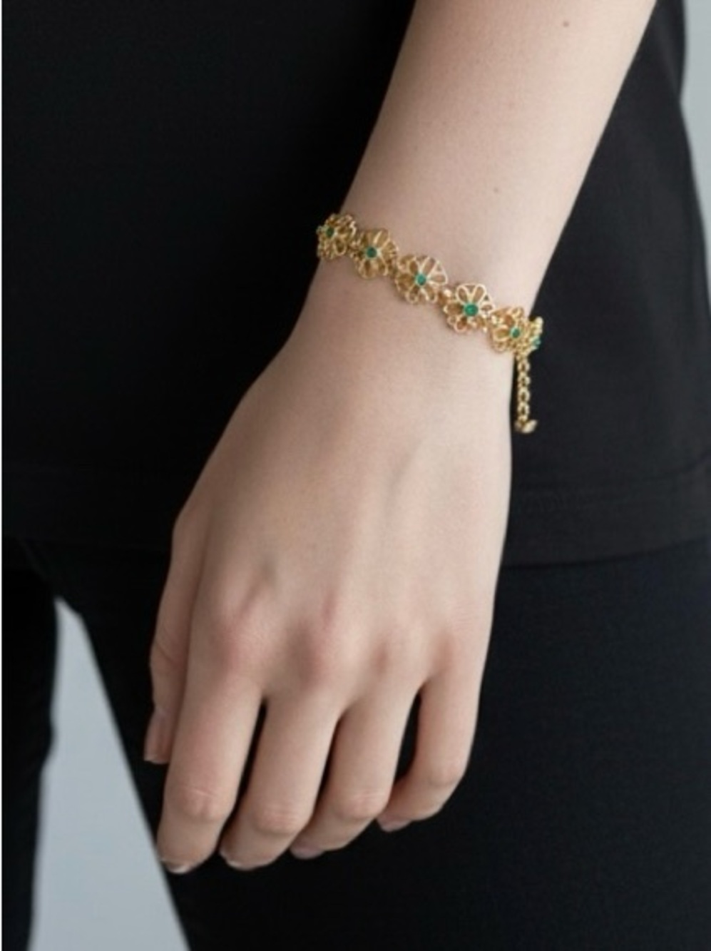 Floral Bracelet in Gold & Green Like New